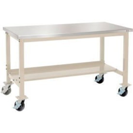 GLOBAL EQUIPMENT Mobile Production Workbench w/ Stainless Steel Top, 60"W x 30"D, Tan 253984TN
